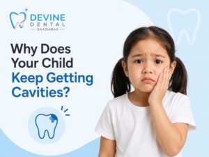 Child with tooth cavities caused by poor oral hygiene, sugary foods, and inadequate dental care